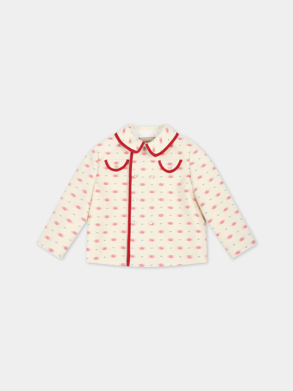 Ivory jacket for baby boy with iconic red double G